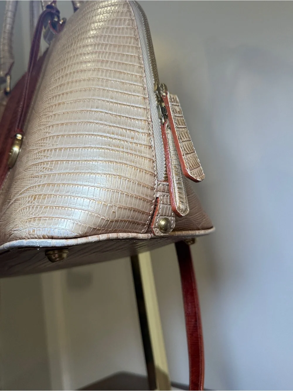 Brahmin Vivian Beige and Brown Textured Satchel